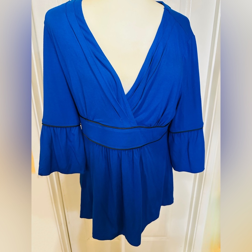NWT INC International Concepts Blue Blouse with Flared Bell Sleeves Size Large